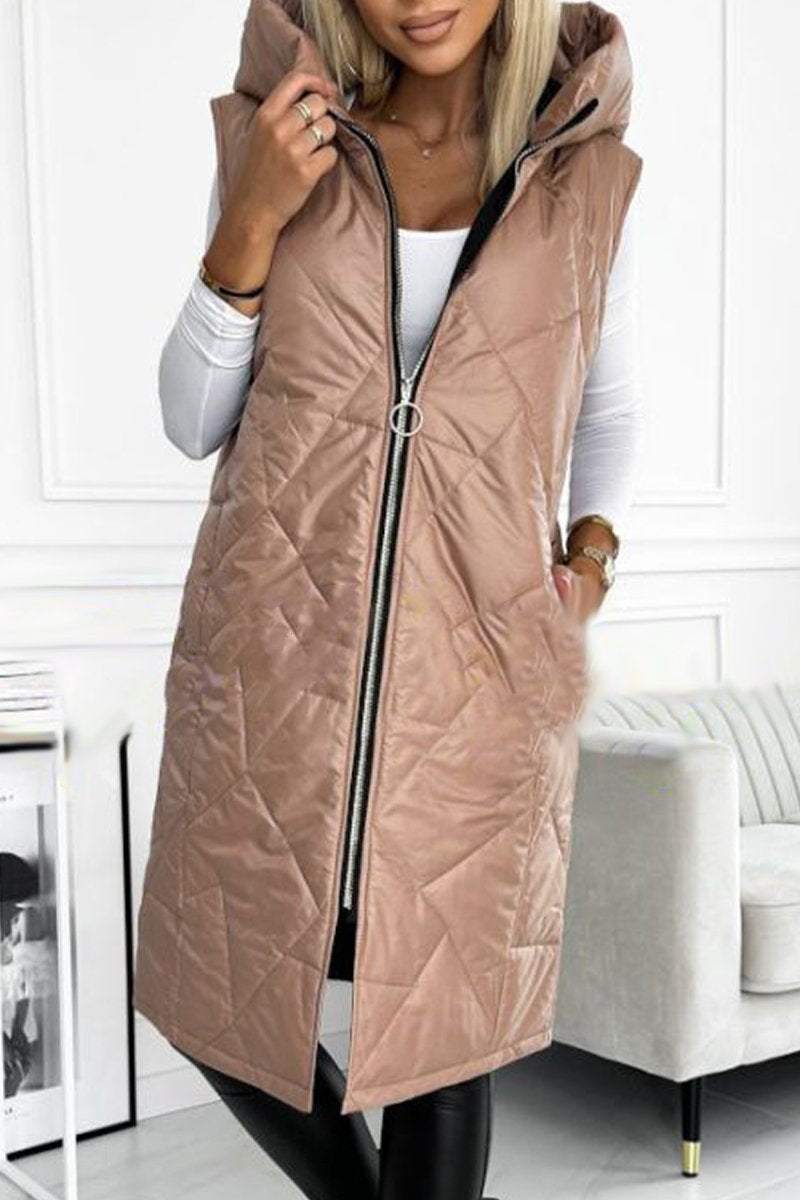 Women's Hooded Zipper Sleeveless Long Coat Coat Tops