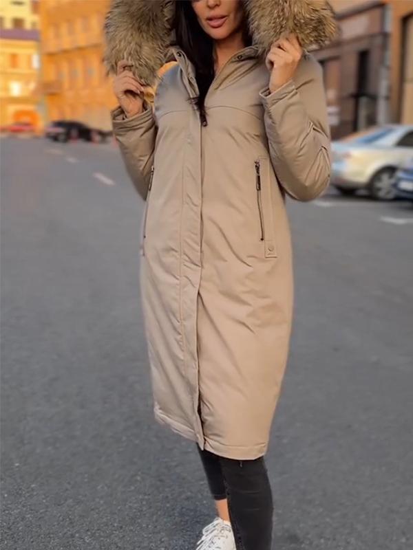 Women's Plush Patchwork Hooded Coat Overcoats Tops