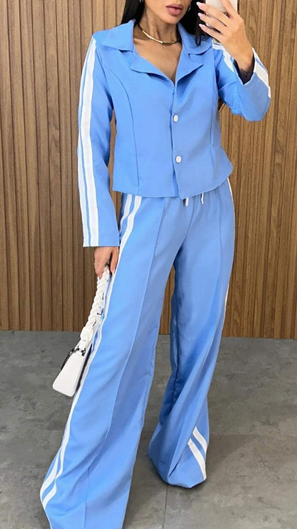 Women's Lapel Long Sleeve Striped Design Casual Suit Suit