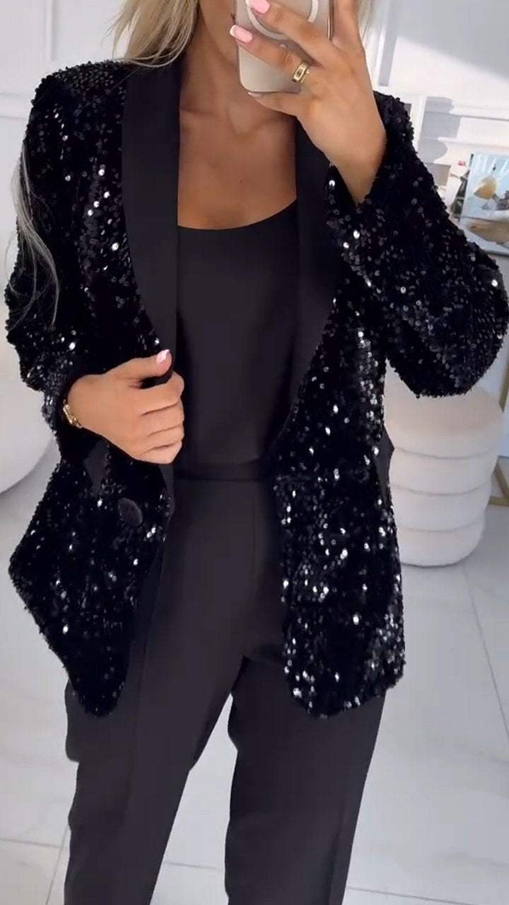 Women's Sequined Lapel Suit Jacket Coats Tops