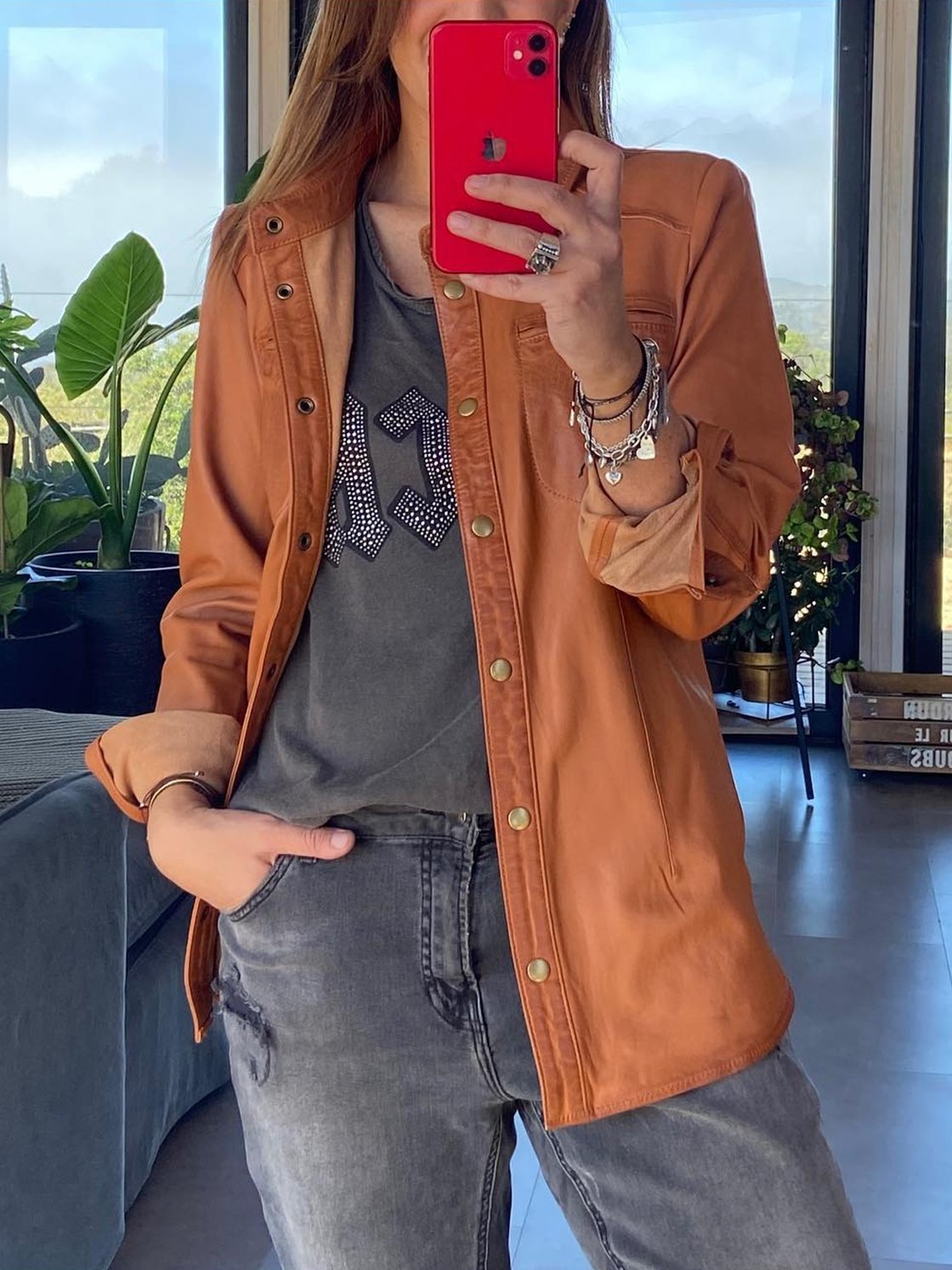 Women's Casual Pocket Leather Jacket Jackets