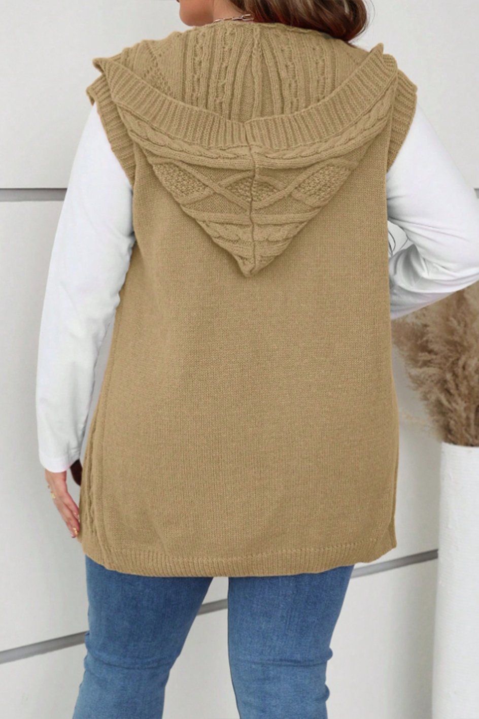 Women's casual sleeveless hooded knitted cardigan cardigans sweaters Top