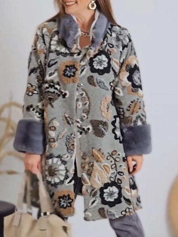 Women's Fur Collar Printed Patchwork Coat Coat Tops