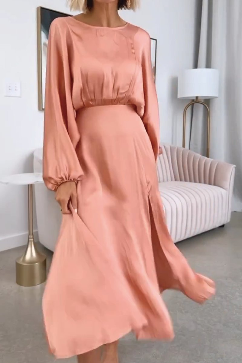 Women's solid color satin slit dress Dress