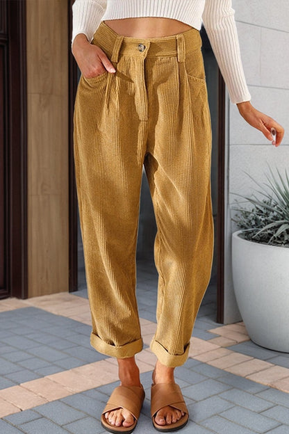 Women's High Waist Casual Pants Solid Color Corduroy Loose Straight Trousers Bottoms pants