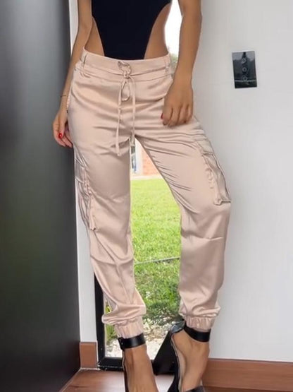 Women's Casual Solid Color Satin Trousers Satin Trousers