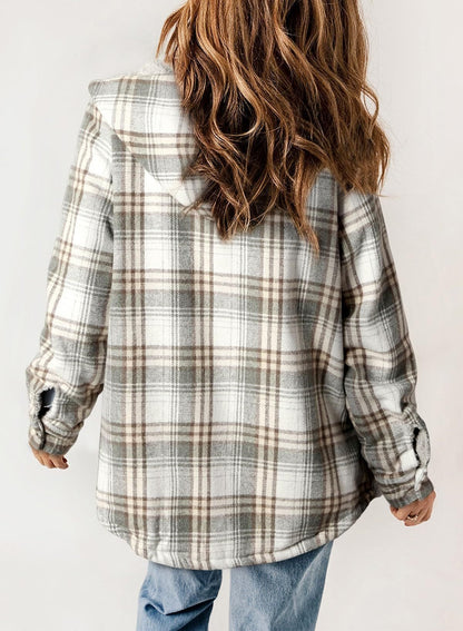 Thickened Flannel Plaid Jacket Coat With Hood