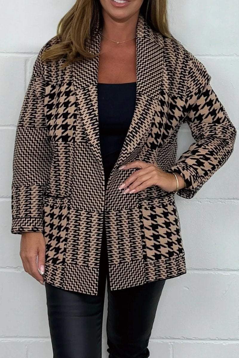 Women's houndstooth print jacket Jacket Top