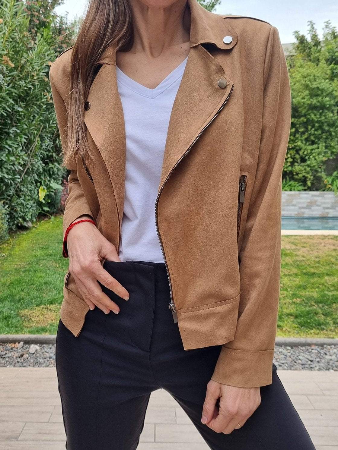 Women's Casual Suede Cropped Jacket Jackets