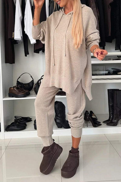 Women's Solid Color Casual Loose Hooded Side Open Hoodie Set Sets Two piece sets