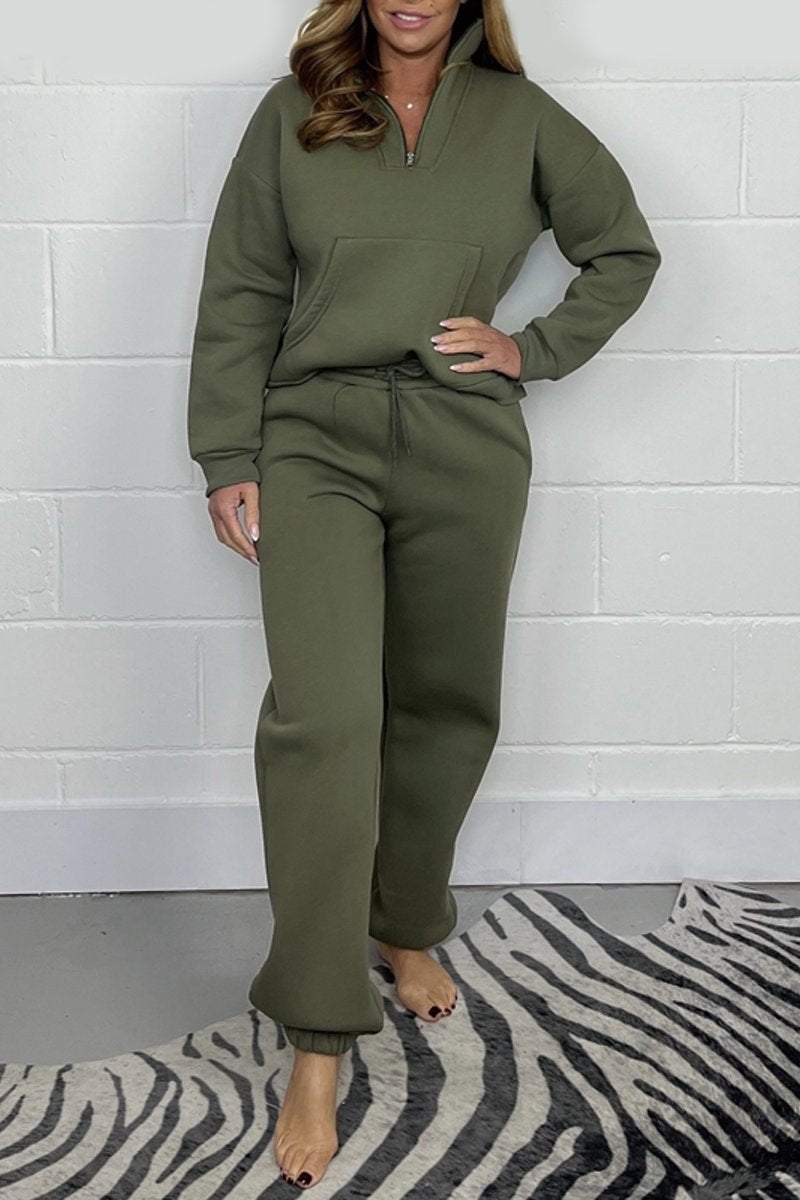 Women's Zip Neck Sweatshirt Sportswear Suits Sweat suit Two-piece set