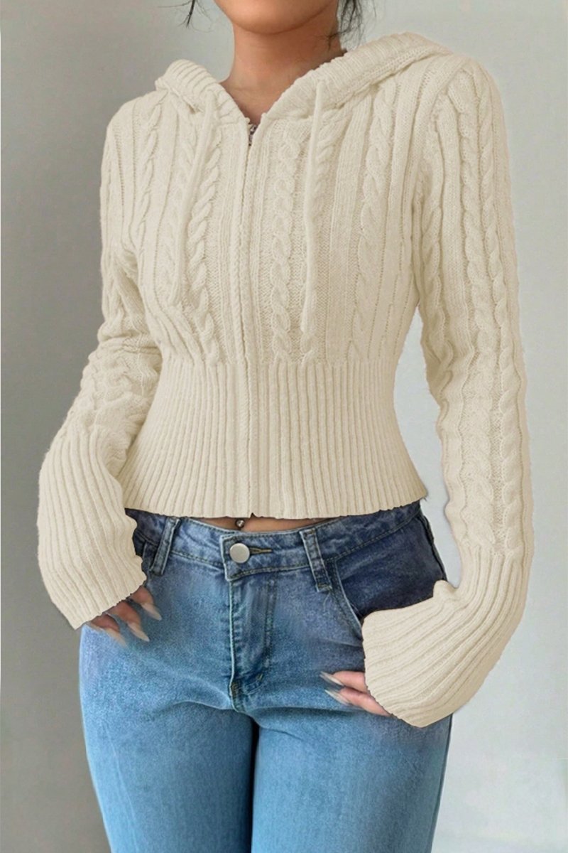 Women's Casual Solid Color Hooded Short Sweater sweatshirts Top