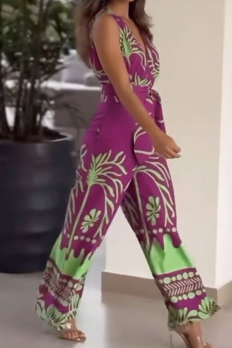 Women's printed V-neck jumpsuit Jumpsuit