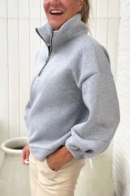 Women's Casual Half Zip Long Sleeve Crew Neck Pullover Sweatshirt Sweatshirt Top