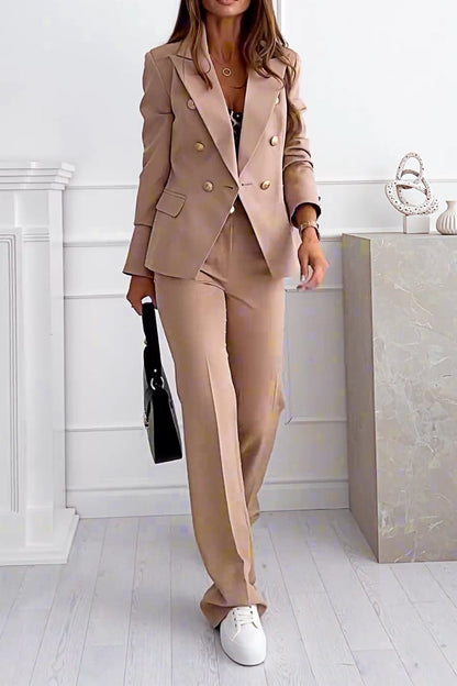 Women's Solid Color Button Fashion Casual Suit Set