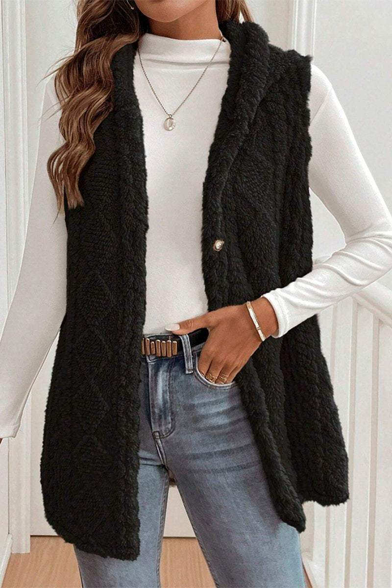 Women's Casual Warm Textured Hooded Vest