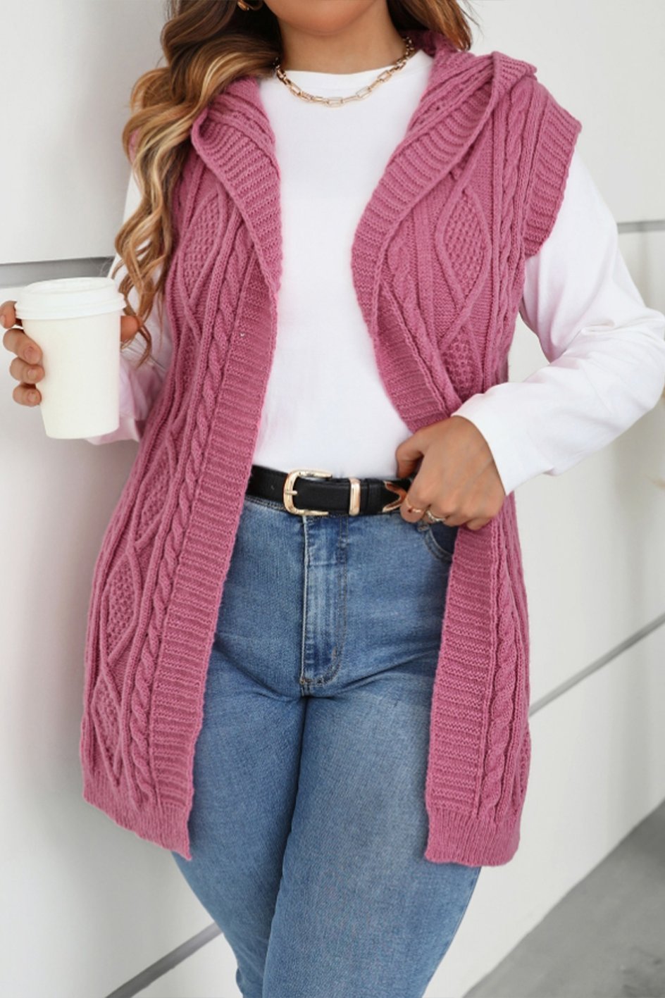 Women's casual sleeveless hooded knitted cardigan cardigans sweaters Top