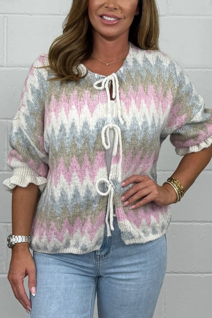 Women's Cropped Zig Zag Frill Sleeve Cardigan Cardigan Top