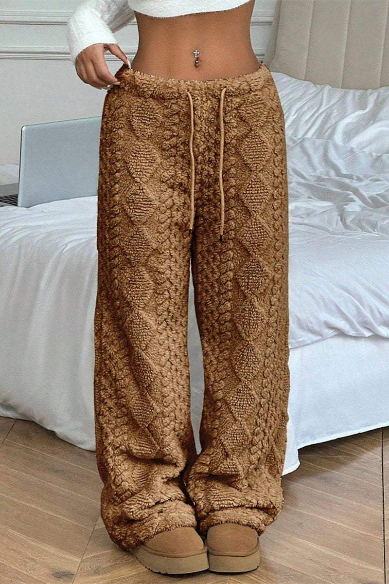 Women's casual warm textured solid color wide leg pants