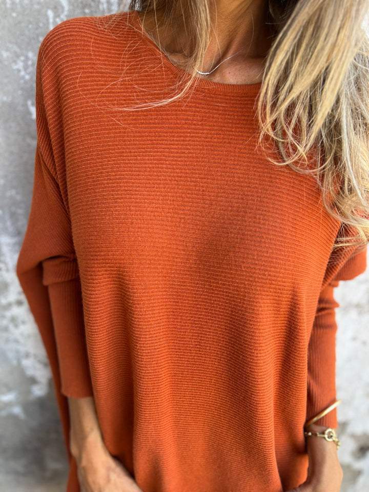 Round Neck Long Sleeve Knitted Top cotton Top