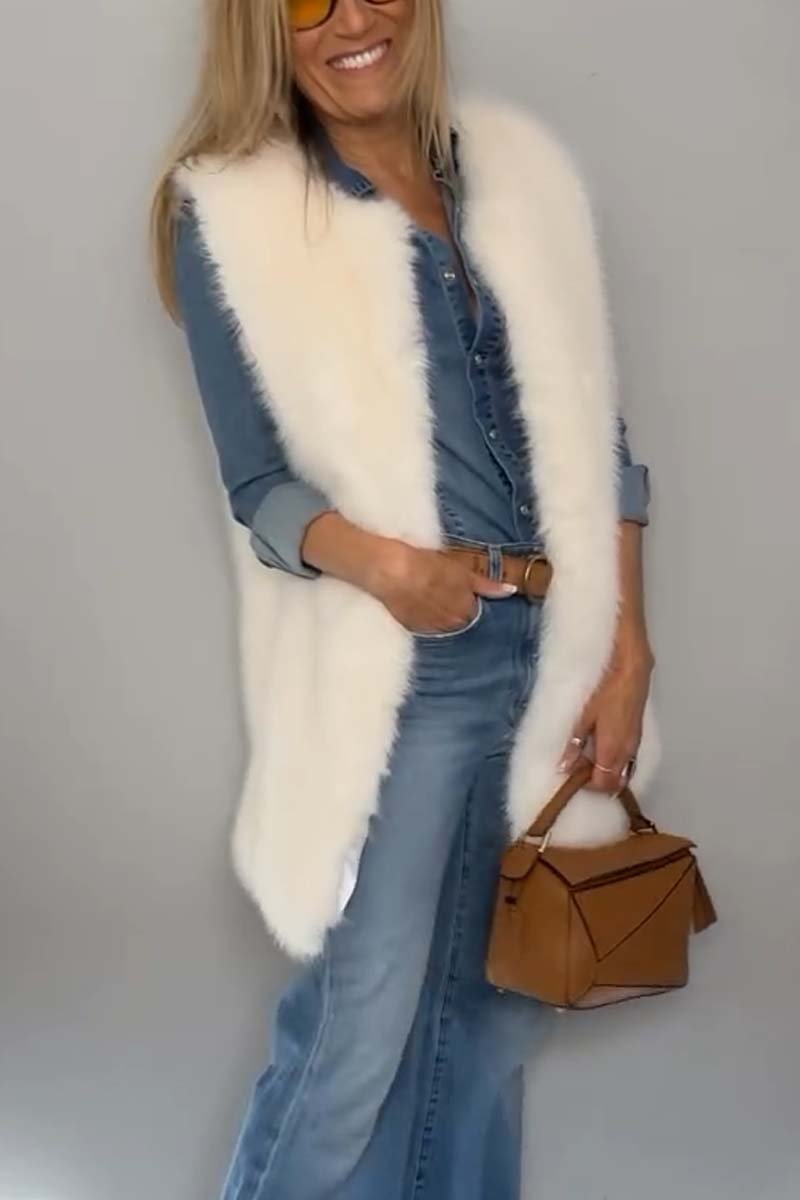 Women's Fashion Solid Color Faux Fur Sleeveless Winter Coat Coats Tops