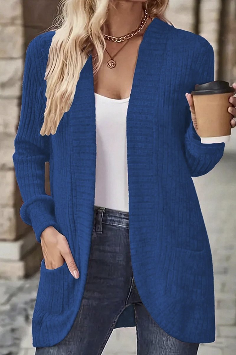 Women's Casual Pit Striped Woolen Cardigan Jacket