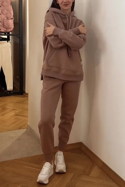 Women's solid color hooded pullover pants set Suits Two-piece set