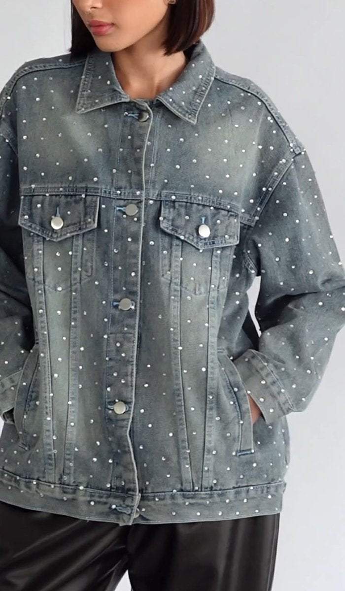 Women's Casual Lapel Single-breasted Shiny Denim Jacket Coats Cotton Top