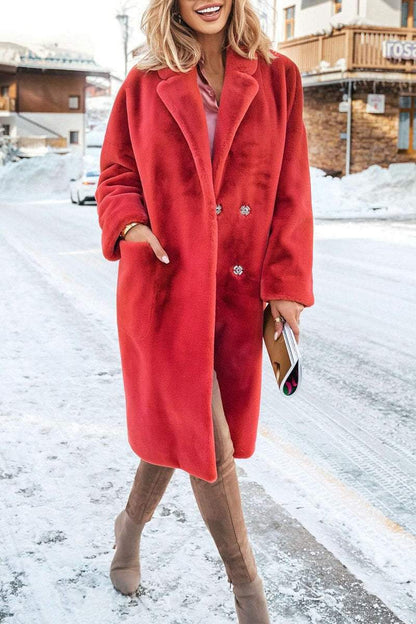 Women's Casual Lapel Fur Long Coat Coats Cotton Top