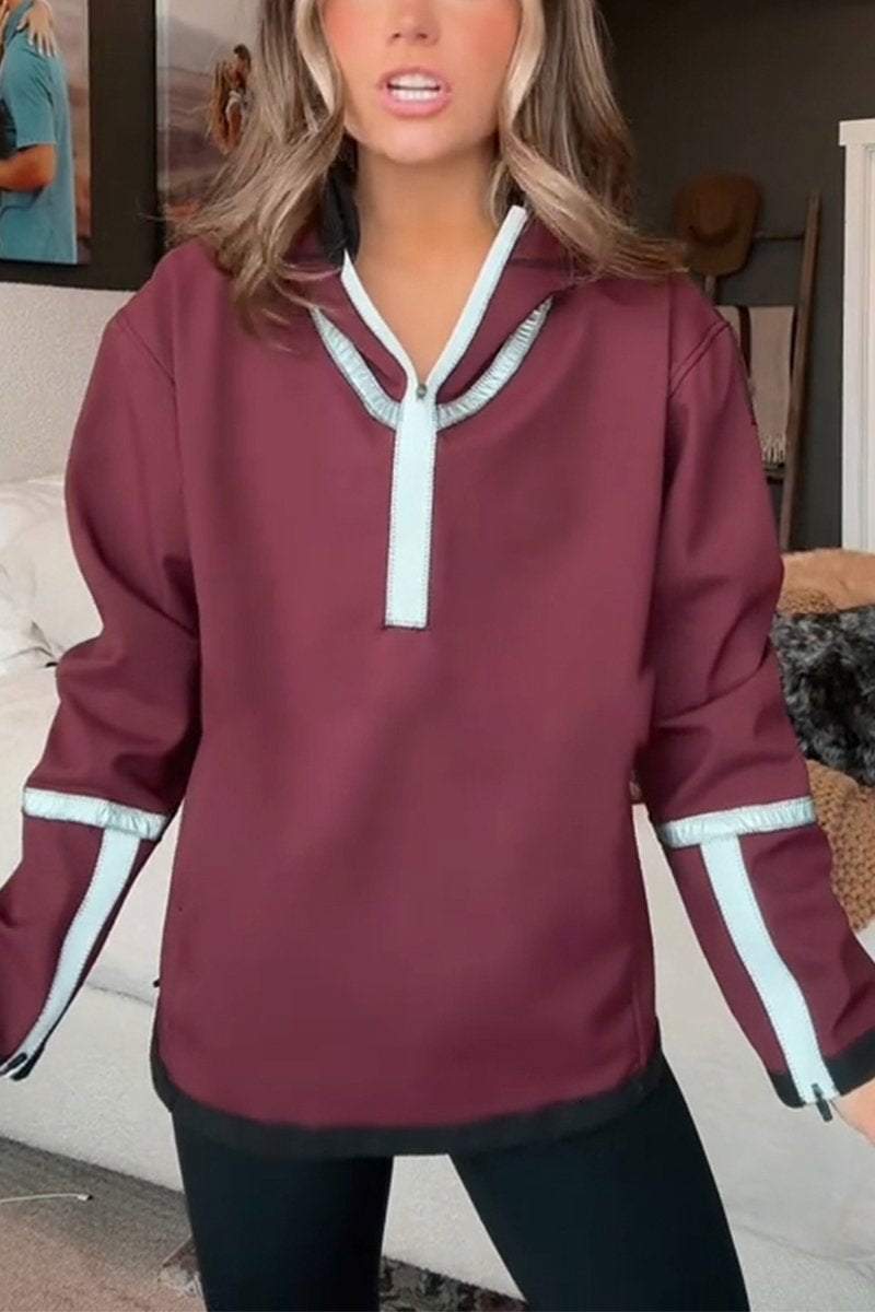 Women's Casual Hooded Half-zip Jacket Coats Top