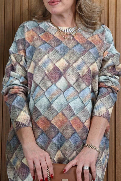 Women's Printed crew neck long sleeve sweater Sweaters Tops