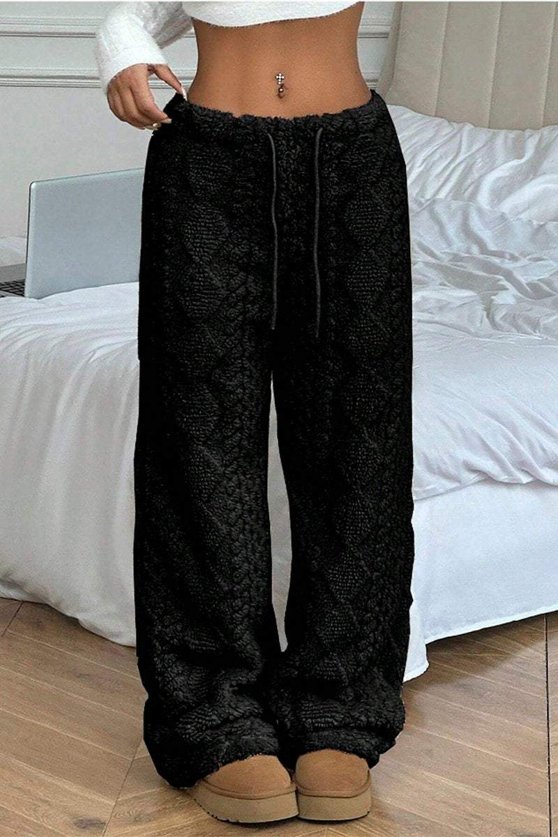 Women's casual warm textured solid color wide leg pants