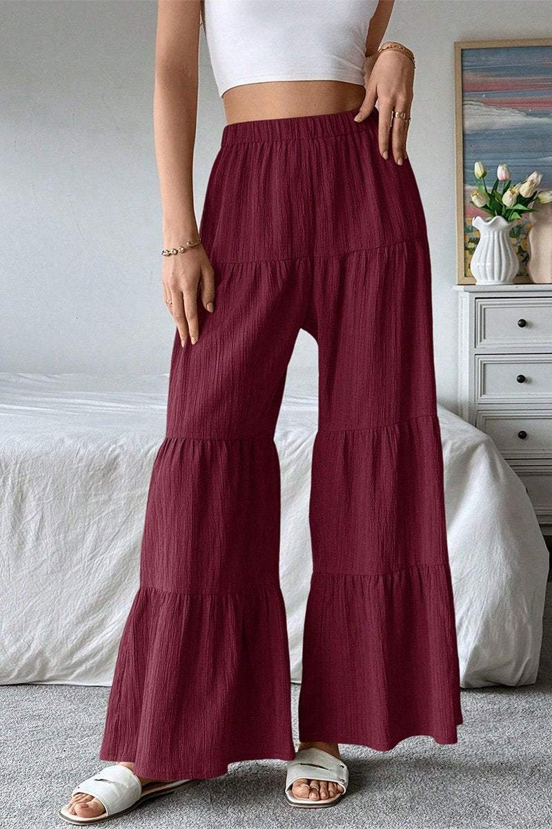 Women's Casual Solid Color Ruffled Wide Leg Pants bottoms pants