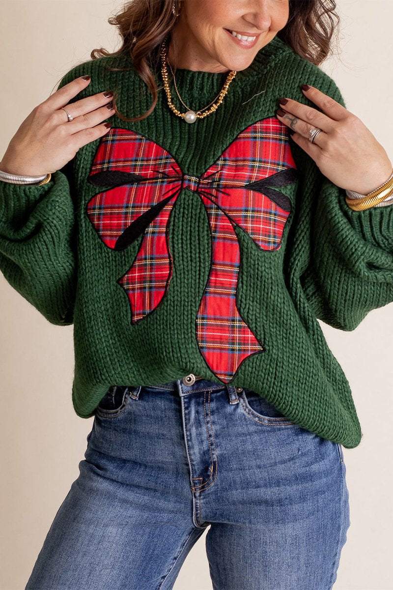 Women's Christmas Knitted Bow Sweater Cotton Sweaters Top