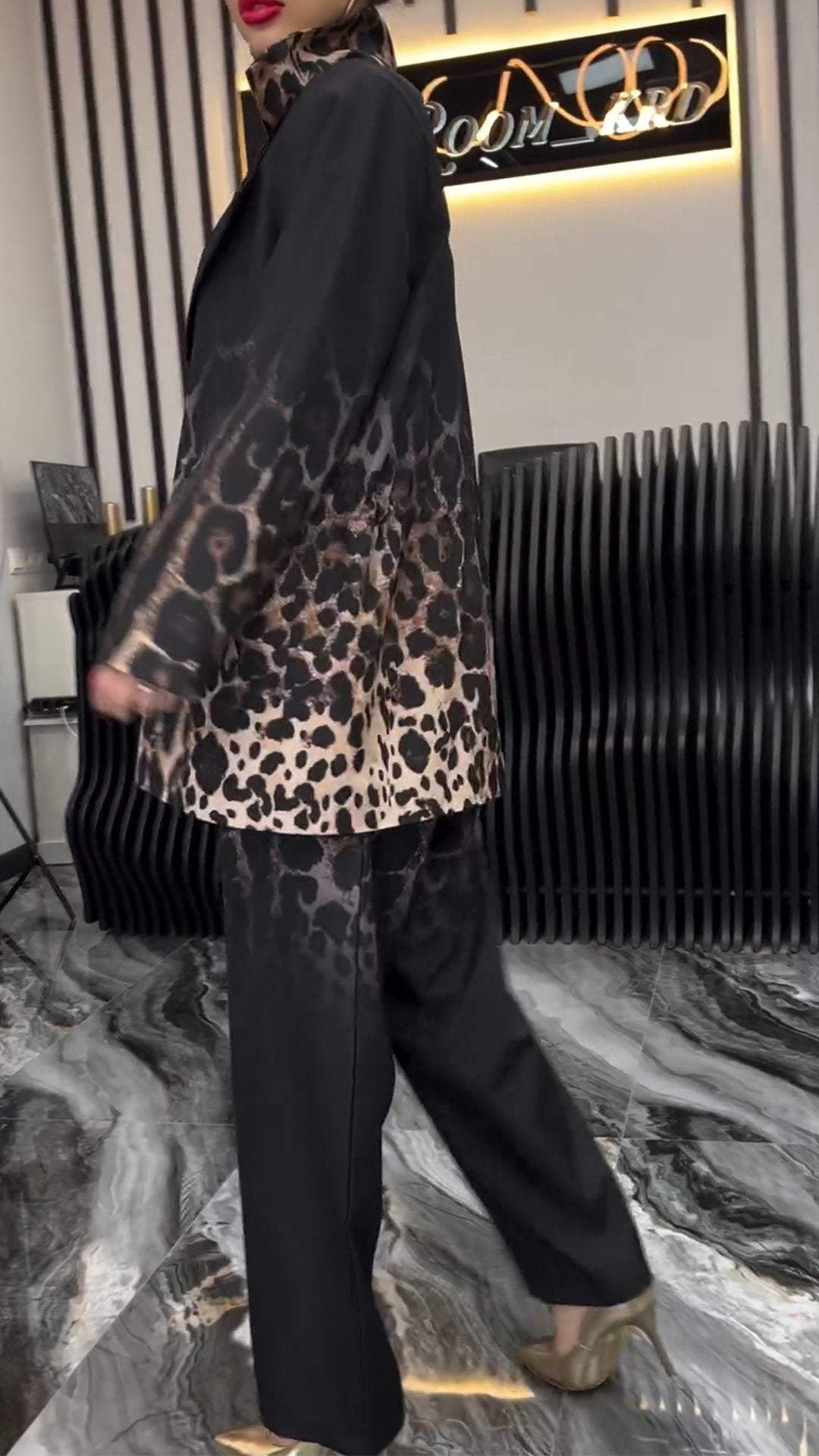 Women's Gradient Leopard Print Lapel Suit Suit