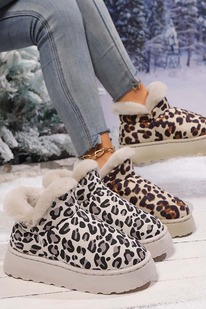 Women's thickened velvet round toe thick sole leopard print snow boots Martin Boots Shoes