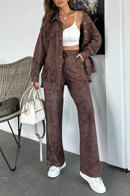 Women's Spring and Fall Sports Casual Solid Color Cardigan Shirt Pants Suit Pant sets Sets Two piece sets