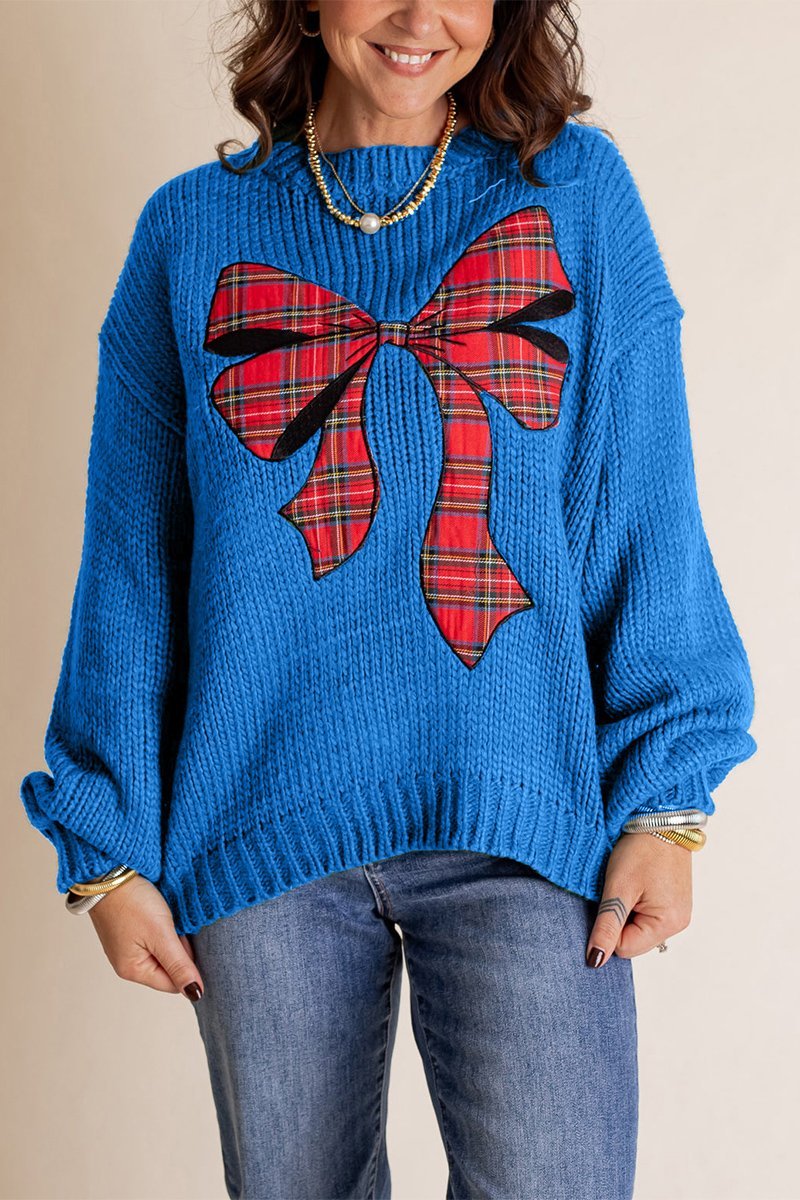 Women's Christmas Knitted Bow Sweater Cotton Sweaters Top