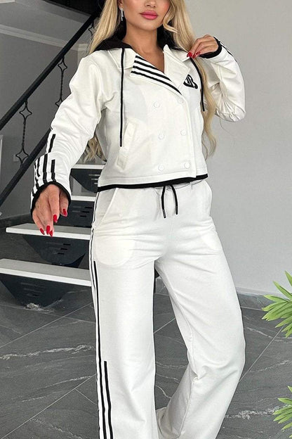 Women's Contrast Web Hooded Pants Suit Sets Two piece sets