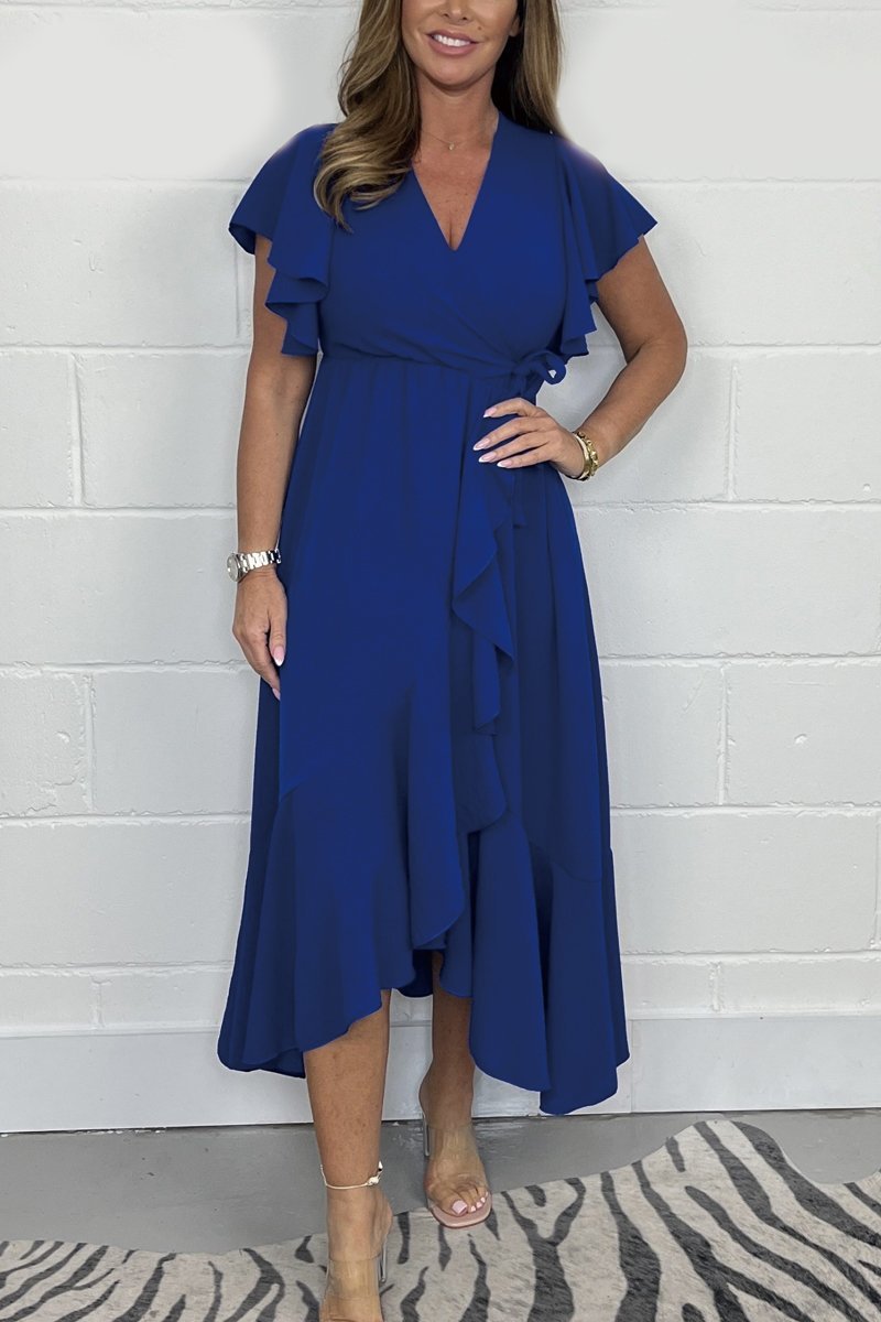 Frill Tie Waist Wrap Maxi Dress Navy blue Dress