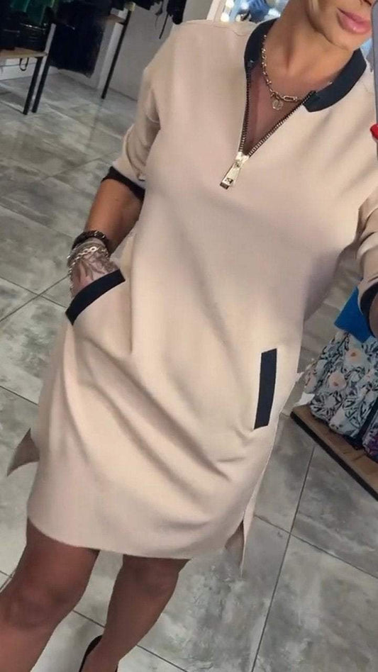 Women's Temperament Solid Color Mid-sleeve Dress dress