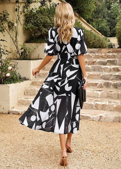 Women's Full-waist V-neck Printed Dress dress