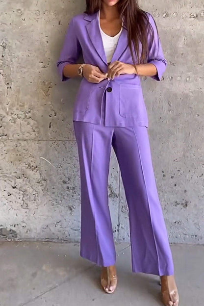 Women's Solid Color Casual Suit Top & Pants Two-piece Set Pant sets Set