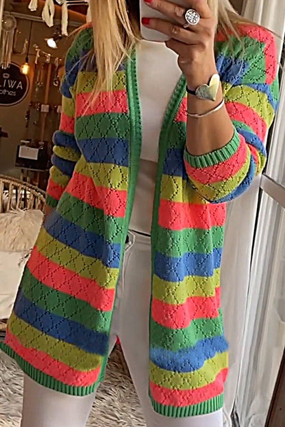 Women's Contrast Color Loose Casual Sweater Cardigan Sweater Tops