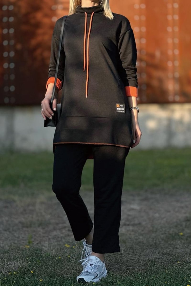 Women's long contrast color sweatshirt suit Suits Two-piece set