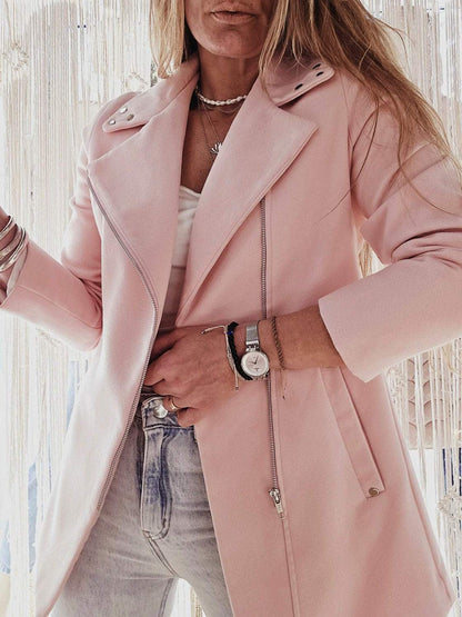 Women's Casual Solid Color Zipper Coat Coat