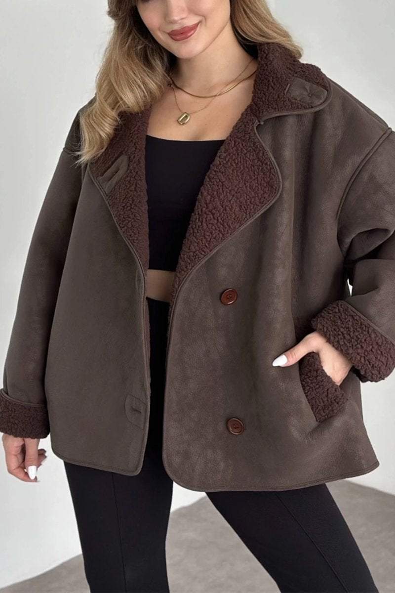 Women's Casual Lapel Single-breasted Leather Jacket Coats Cotton Top