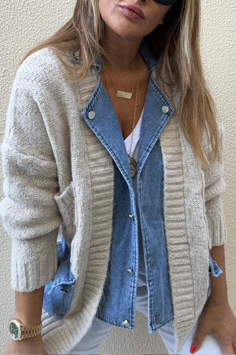 Solid Color Patchwork Long Sleeve Sweater Sweater Tops