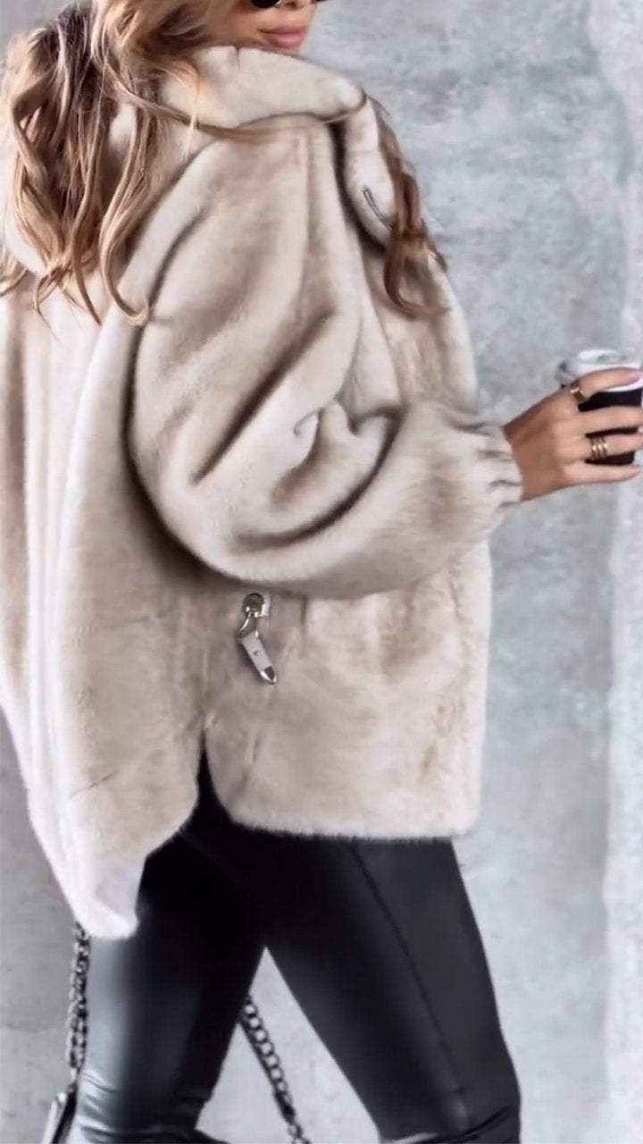 Women's Winter Solid Color Warm Furry Zipper Hooded Coat Coats Tops