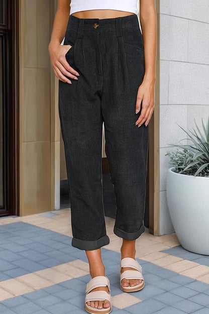 Women's High Waist Casual Pants Solid Color Corduroy Loose Straight Trousers Bottoms pants